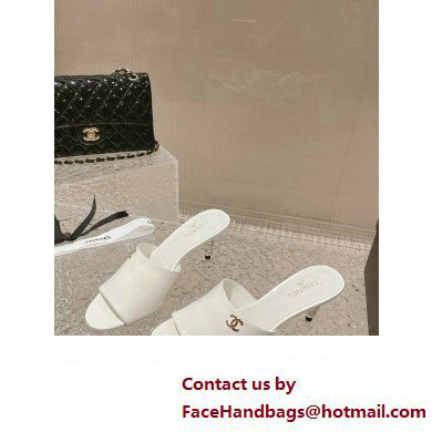Chanel Heel 5.5cm Patent Lambskin & Imitation Pearls Mules G40057 White 2023